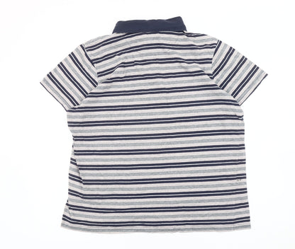 Jasper Conran Mens Blue Striped Polo Shirt XL Cotton Short Sleeve