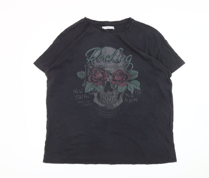Womens UK Size 12 Mango Black Basic T-Shirt
