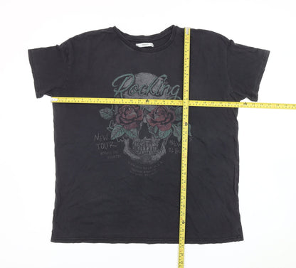 Womens UK Size 12 Mango Black Basic T-Shirt