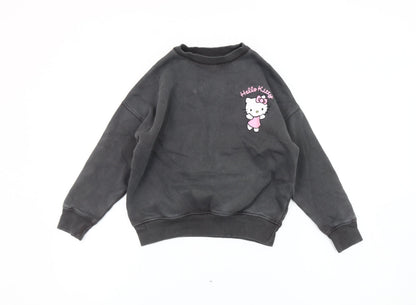 Hello Kitty Girls Black Pullover Sweatshirt 7 Years Cartoon Fleece