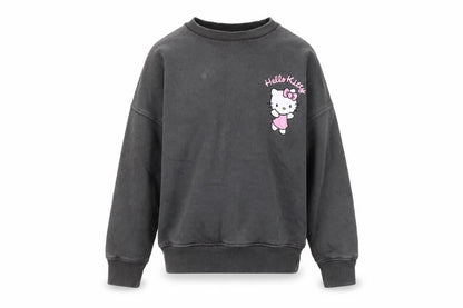 Front view of Hello Kitty girls’ black pullover sweatshirt 7 years cartoon fleece