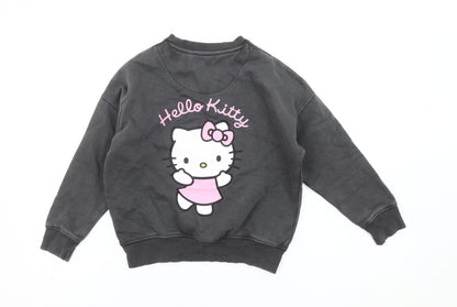 Hello Kitty Girls Black Pullover Sweatshirt 7 Years Cartoon Fleece