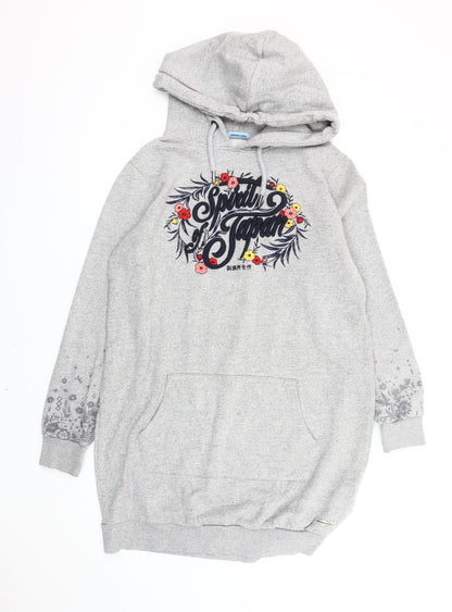 Superdry Women’s Grey Tunic Hoodie UK 14 Floral Graphic Pullover