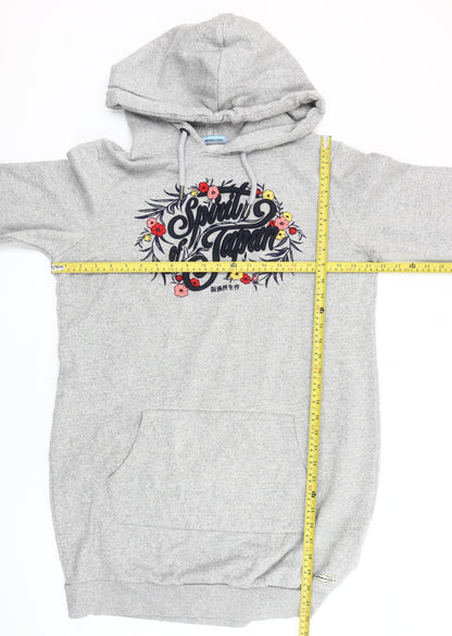 Superdry Women’s Grey Tunic Hoodie UK 14 Floral Graphic Pullover