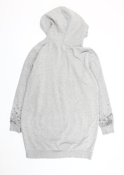 Superdry Women’s Grey Tunic Hoodie UK 14 Floral Graphic Pullover