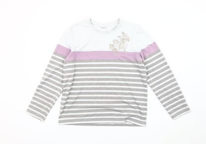 Damart Women’s White Grey Pink Striped Long Sleeve T-Shirt Size 10