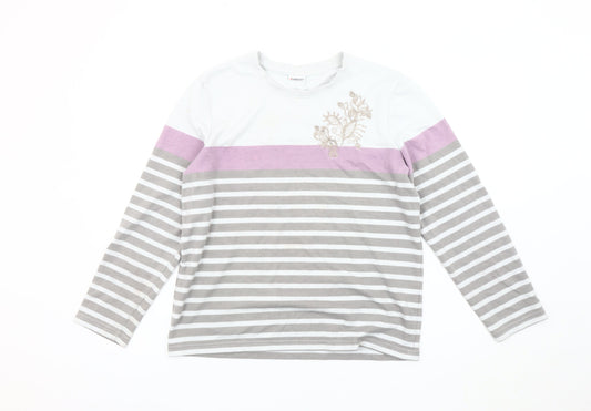 Damart Women’s White Grey Pink Striped Long Sleeve T-Shirt Size 10