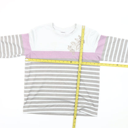 Damart Women’s White Grey Pink Striped Long Sleeve T-Shirt Size 10