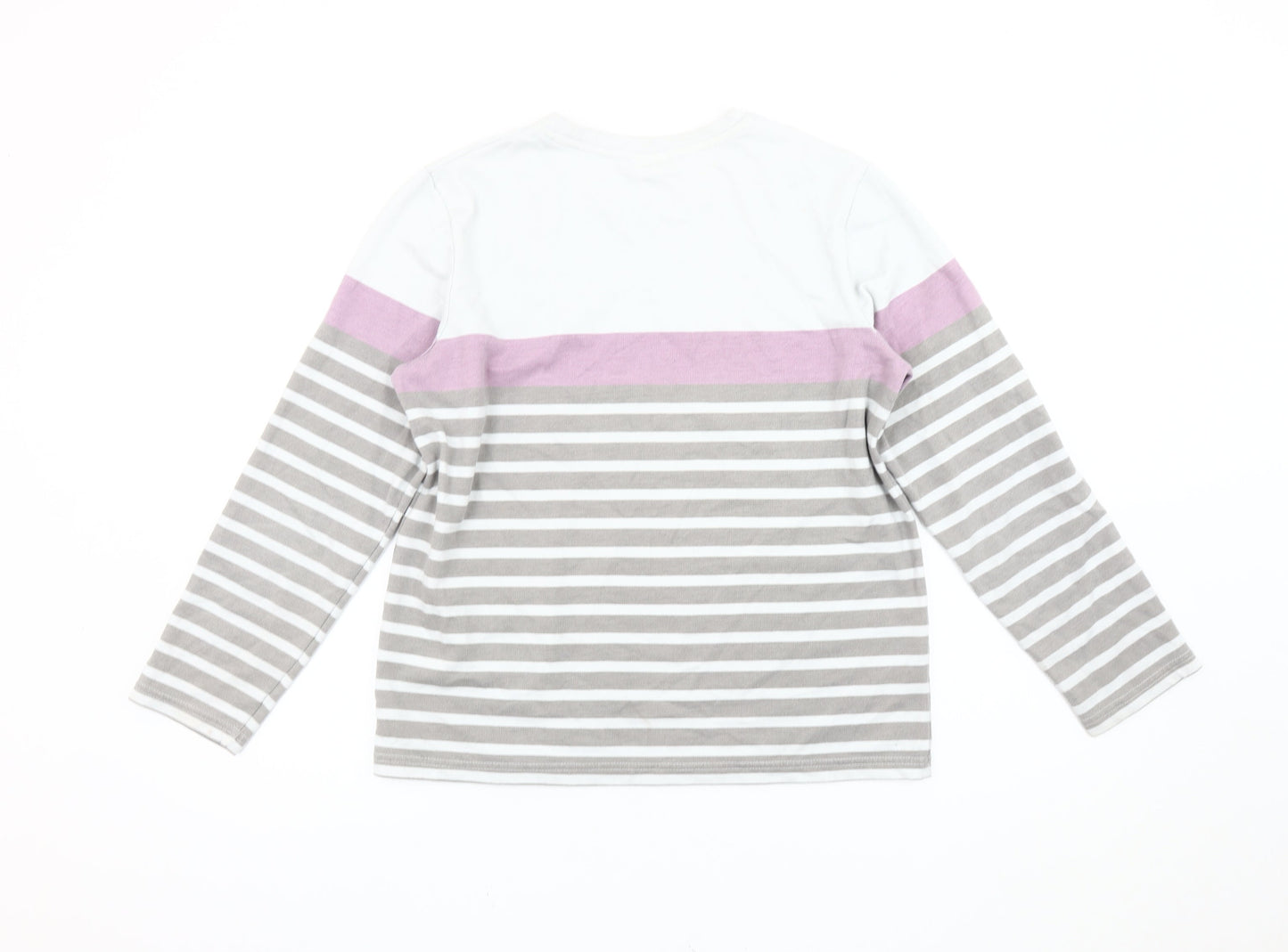 Damart Women’s White Grey Pink Striped Long Sleeve T-Shirt Size 10