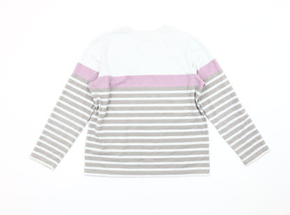 Damart Women’s White Grey Pink Striped Long Sleeve T-Shirt Size 10