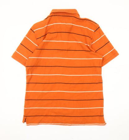 Nautica Men’s Orange Striped Polo Shirt M Cotton Short Sleeve