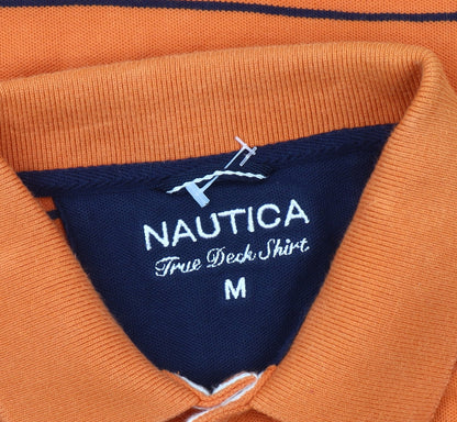 Nautica Men’s Orange Striped Polo Shirt M Cotton Short Sleeve
