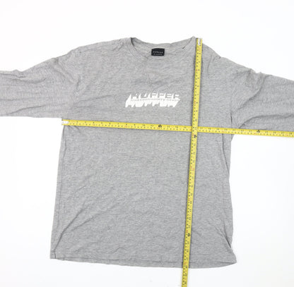 Huffer Men's Grey XL Long Sleeve Cotton Graphic T-Shirt