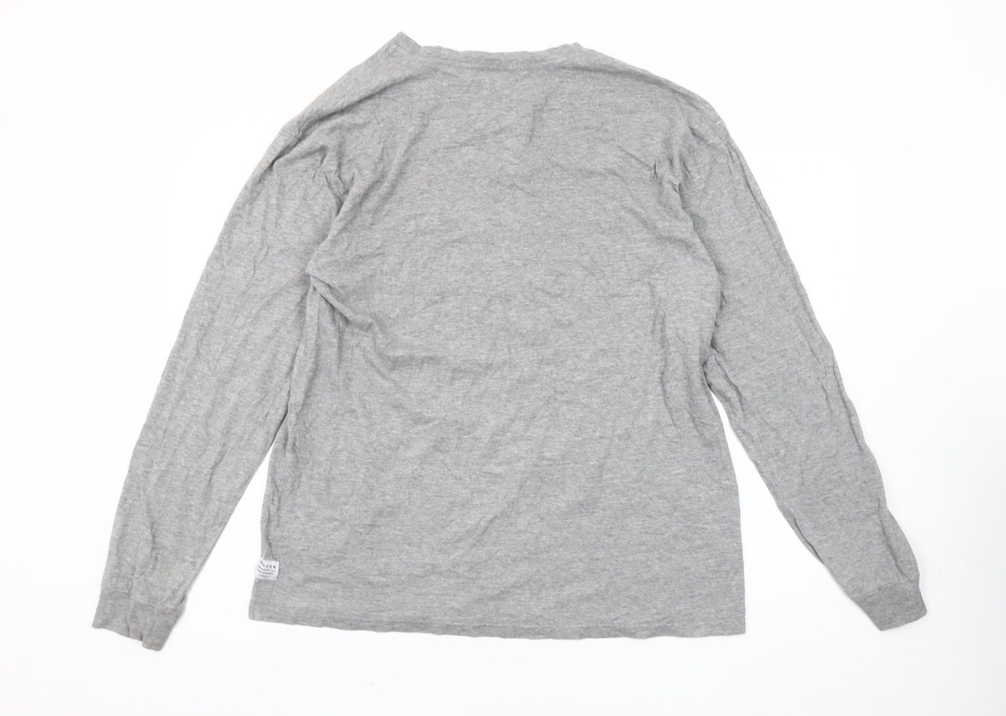 Huffer Men's Grey XL Long Sleeve Cotton Graphic T-Shirt