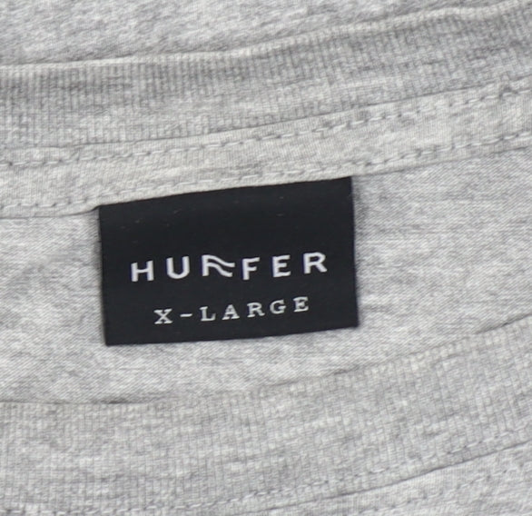 Huffer Men's Grey XL Long Sleeve Cotton Graphic T-Shirt