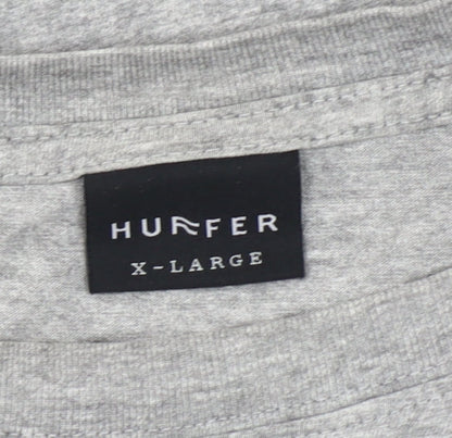 Huffer Men's Grey XL Long Sleeve Cotton Graphic T-Shirt