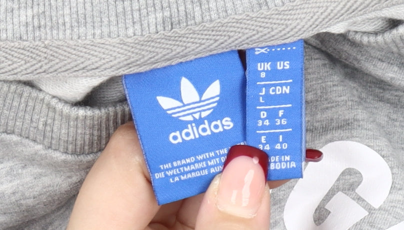 Adidas Originals Women's Grey Sweatshirt UK 8 Crew Neck Long Sleeve Logo