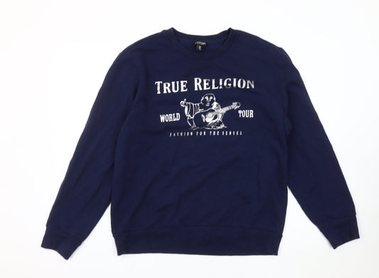 True Religion Men’s Blue Medium Pullover Sweatshirt Graphic Logo