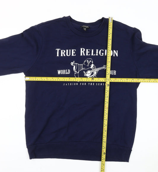 True Religion Men’s Blue Medium Pullover Sweatshirt Graphic Logo