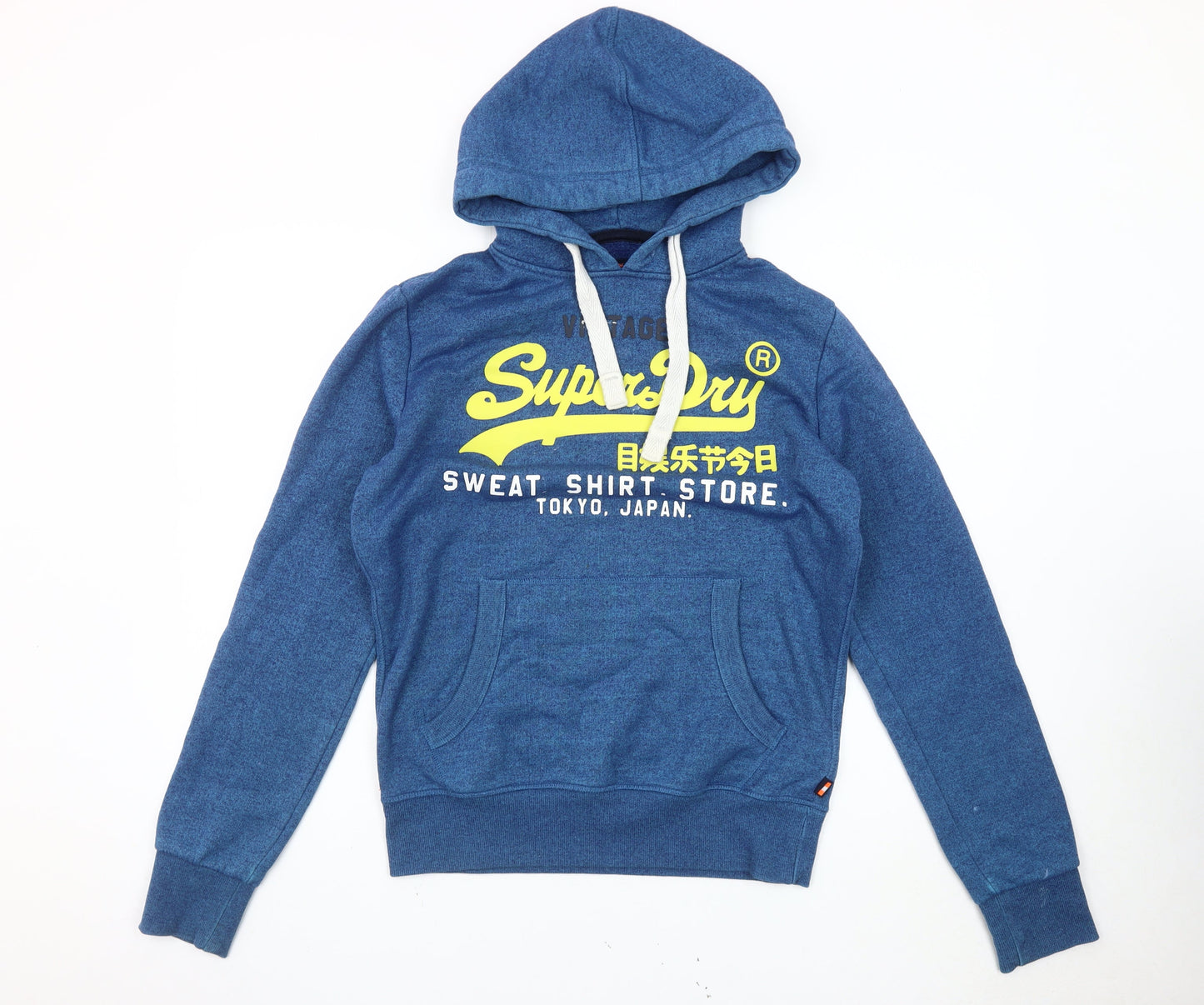 Superdry Men’s Blue Pullover Hoodie M Graphic Logo Cotton Blend