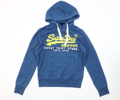 Superdry Men’s Blue Pullover Hoodie M Graphic Logo Cotton Blend