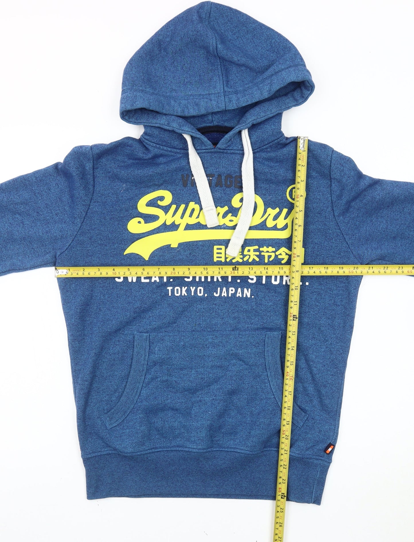 Superdry Men’s Blue Pullover Hoodie M Graphic Logo Cotton Blend