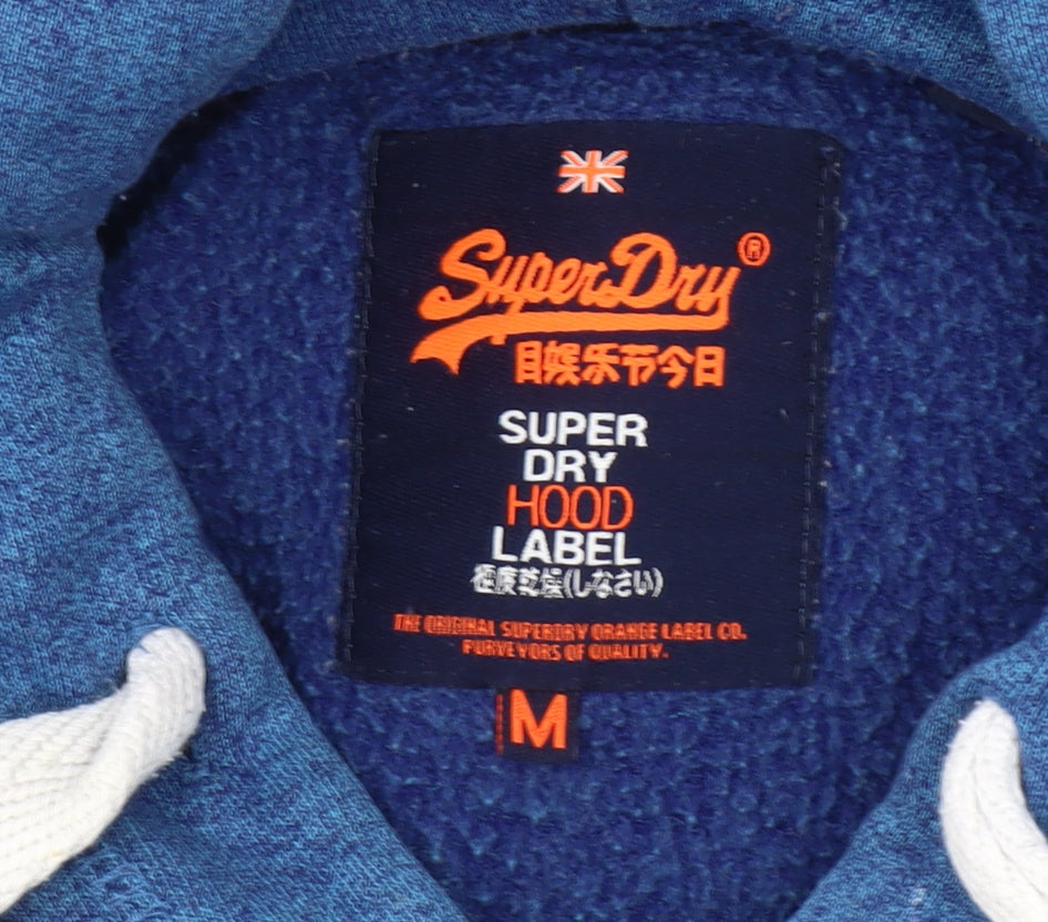Superdry Men’s Blue Pullover Hoodie M Graphic Logo Cotton Blend