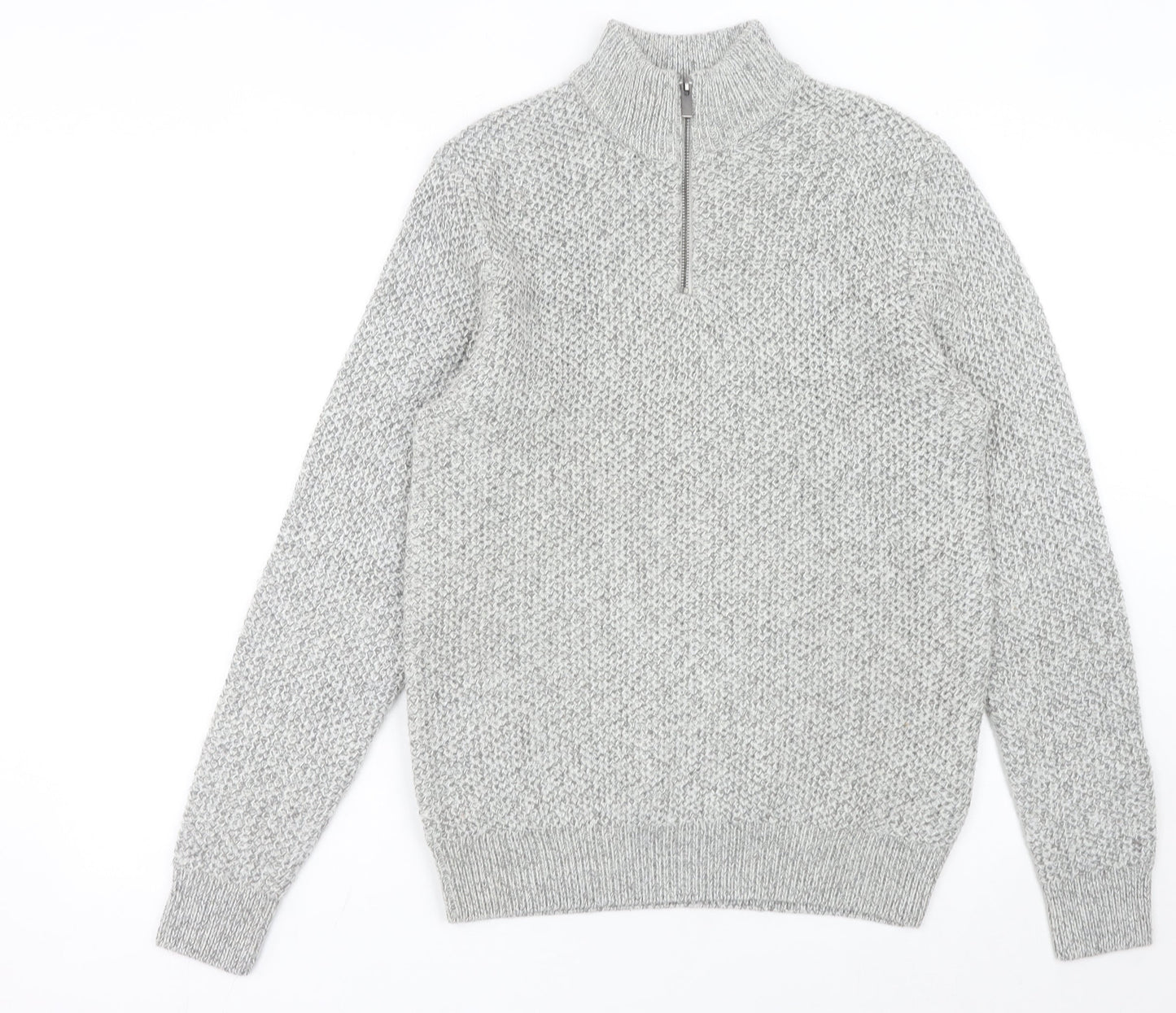 Next Men’s Grey Waffle Knit 1/2 Zip Jumper Size M Regular Fit