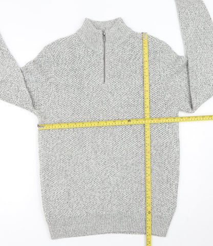 Next Men’s Grey Waffle Knit 1/2 Zip Jumper Size M Regular Fit