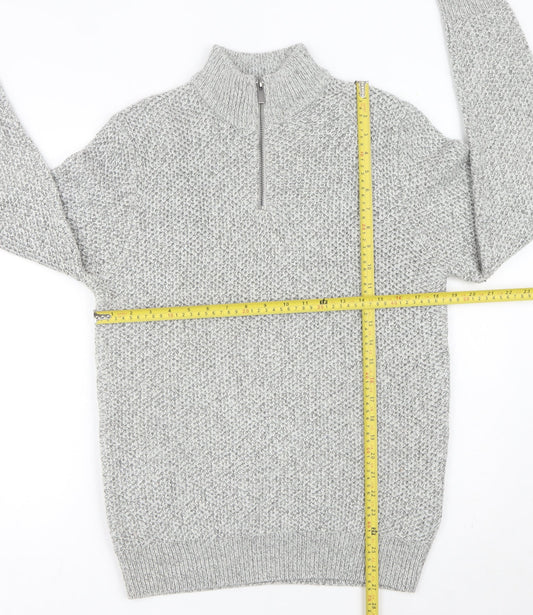 Next Men’s Grey Waffle Knit 1/2 Zip Jumper Size M Regular Fit