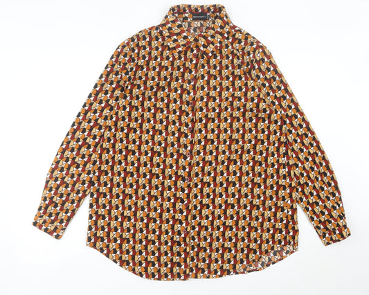 PrettyLittleThing Women’s Multicoloured Geometric Button-Up Shirt UK 8