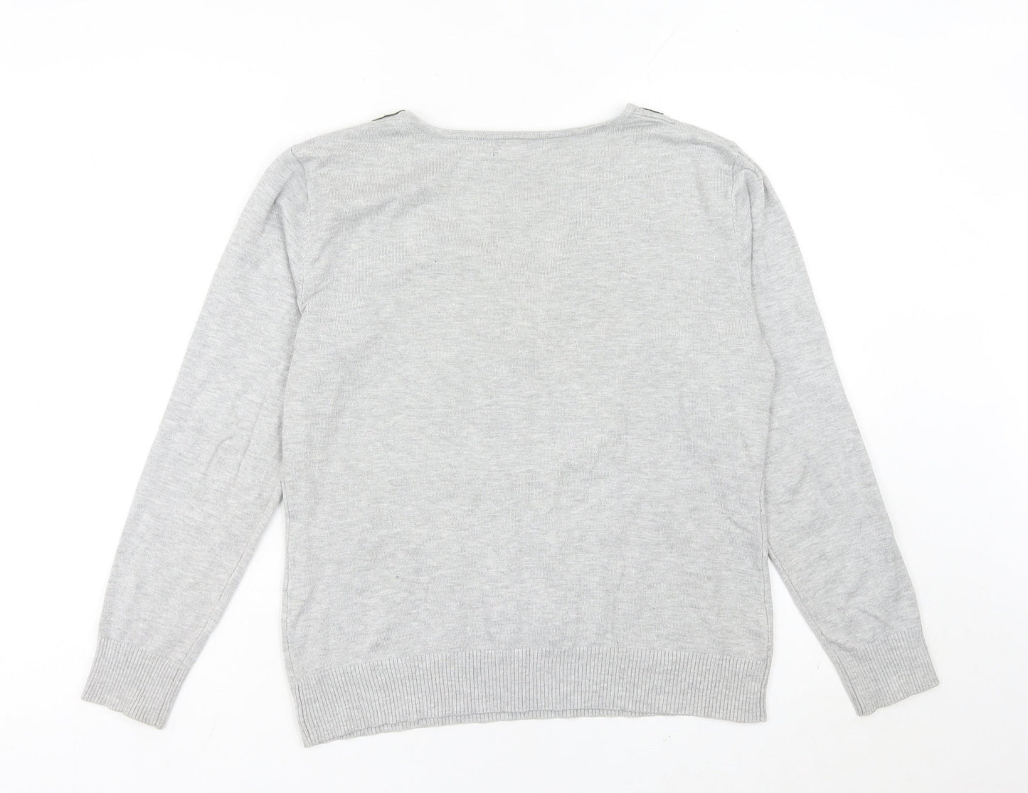 Kaleidoscope Womens Grey Floral Embroidered V-Neck Jumper Size 12