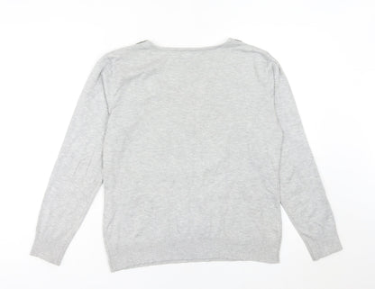 Kaleidoscope Womens Grey Floral Embroidered V-Neck Jumper Size 12