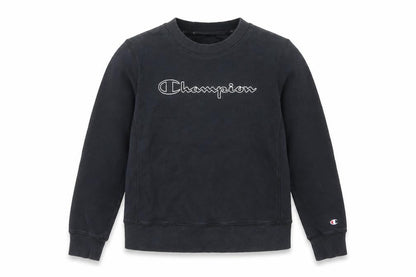 Front view of Champion boys’ black medium pullover sweatshirt crew neck logo graphic