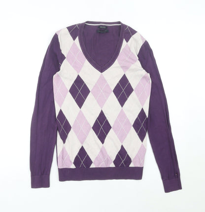 Tommy Hilfiger Men’s Purple Argyle V-Neck Cotton Jumper Size S