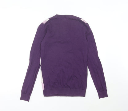 Tommy Hilfiger Men’s Purple Argyle V-Neck Cotton Jumper Size S