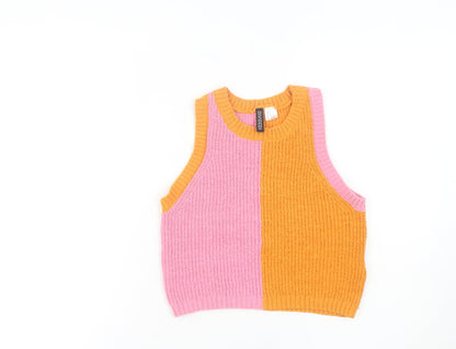 H&M Divided Women’s Pink Orange Sleeveless Knit Vest Jumper S