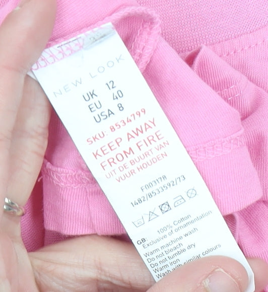 New Look Womens Pink Size 12 Cotton Basic Crew Neck T-Shirt