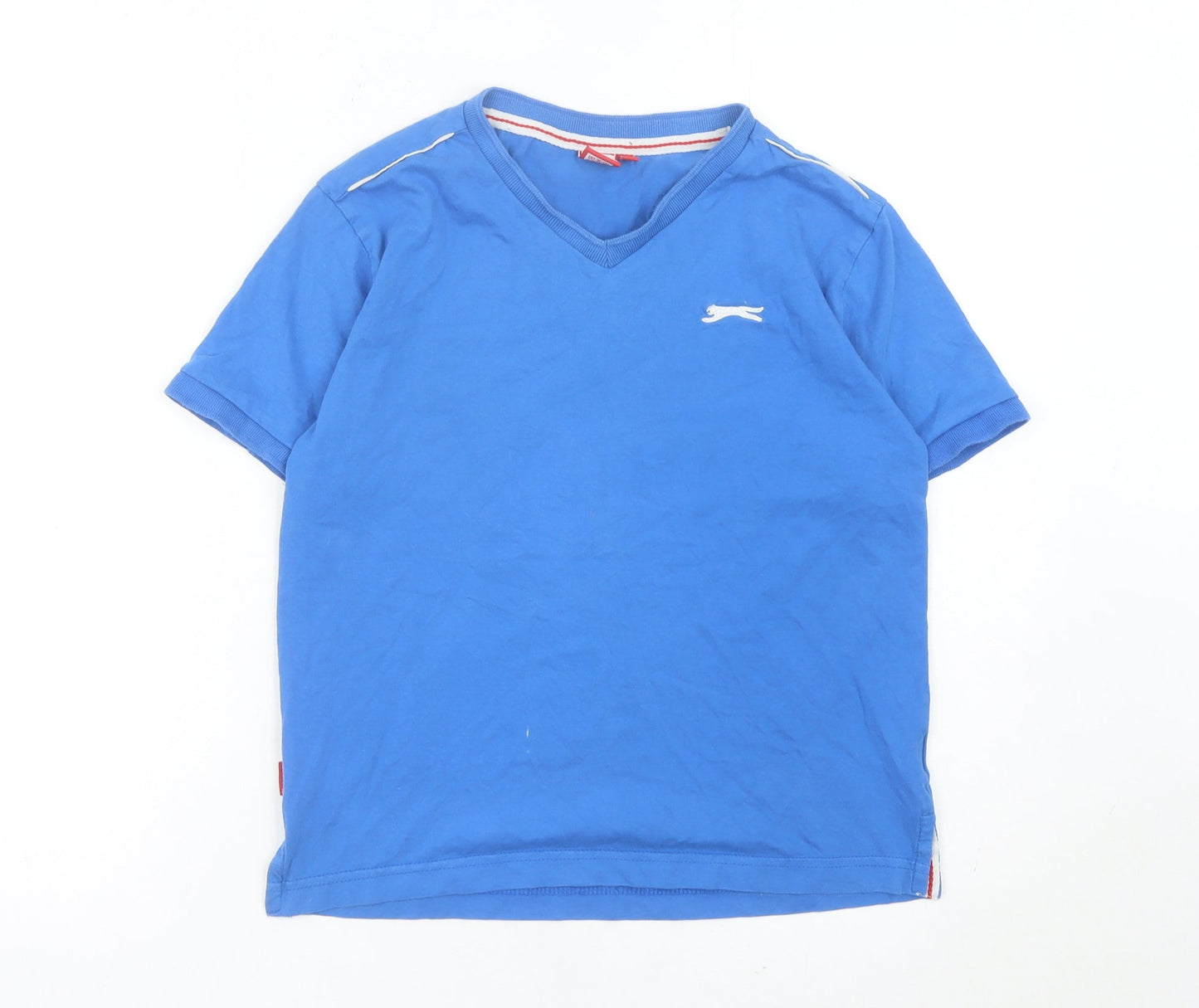 Slazenger Boys Blue 9-10 Years V-Neck Cotton Short Sleeve T-Shirt
