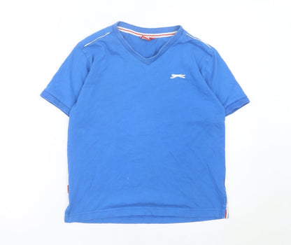 Slazenger Boys Blue 9-10 Years V-Neck Cotton Short Sleeve T-Shirt