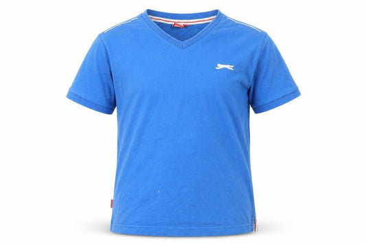 Slazenger Boys Blue 9-10 Years V-Neck Cotton Short Sleeve T-Shirt