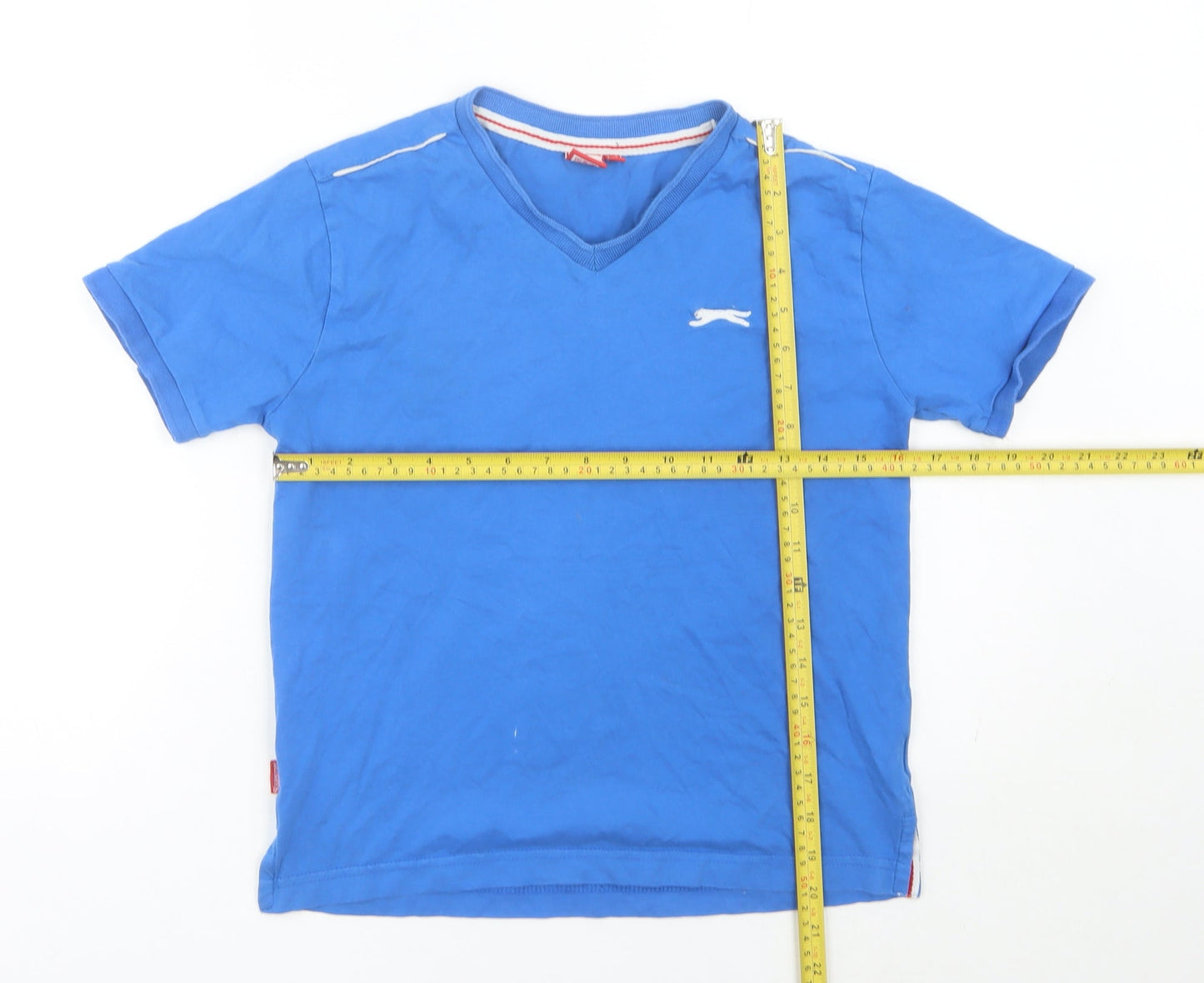 Slazenger Boys Blue 9-10 Years V-Neck Cotton Short Sleeve T-Shirt