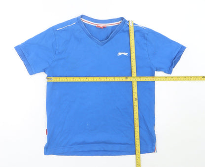 Slazenger Boys Blue 9-10 Years V-Neck Cotton Short Sleeve T-Shirt