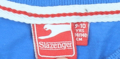 Slazenger Boys Blue 9-10 Years V-Neck Cotton Short Sleeve T-Shirt
