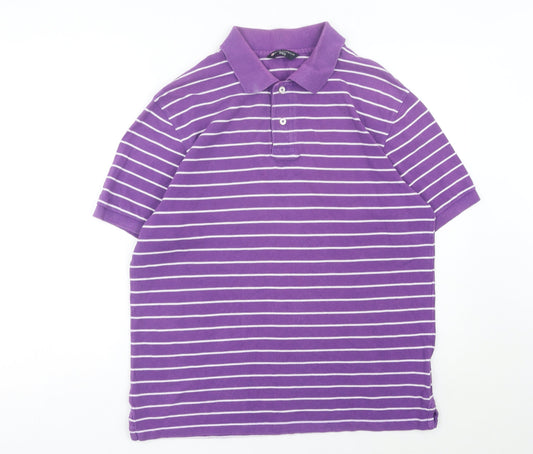 Marks and Spencer Men’s Purple Striped Polo Shirt Size M Cotton