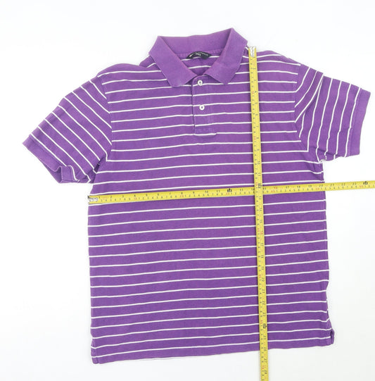 Marks and Spencer Men’s Purple Striped Polo Shirt Size M Cotton