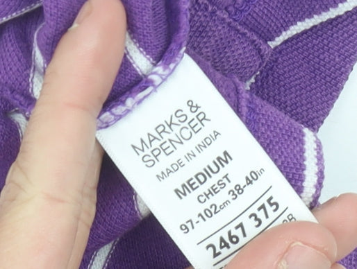 Marks and Spencer Men’s Purple Striped Polo Shirt Size M Cotton
