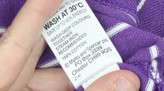 Marks and Spencer Men’s Purple Striped Polo Shirt Size M Cotton