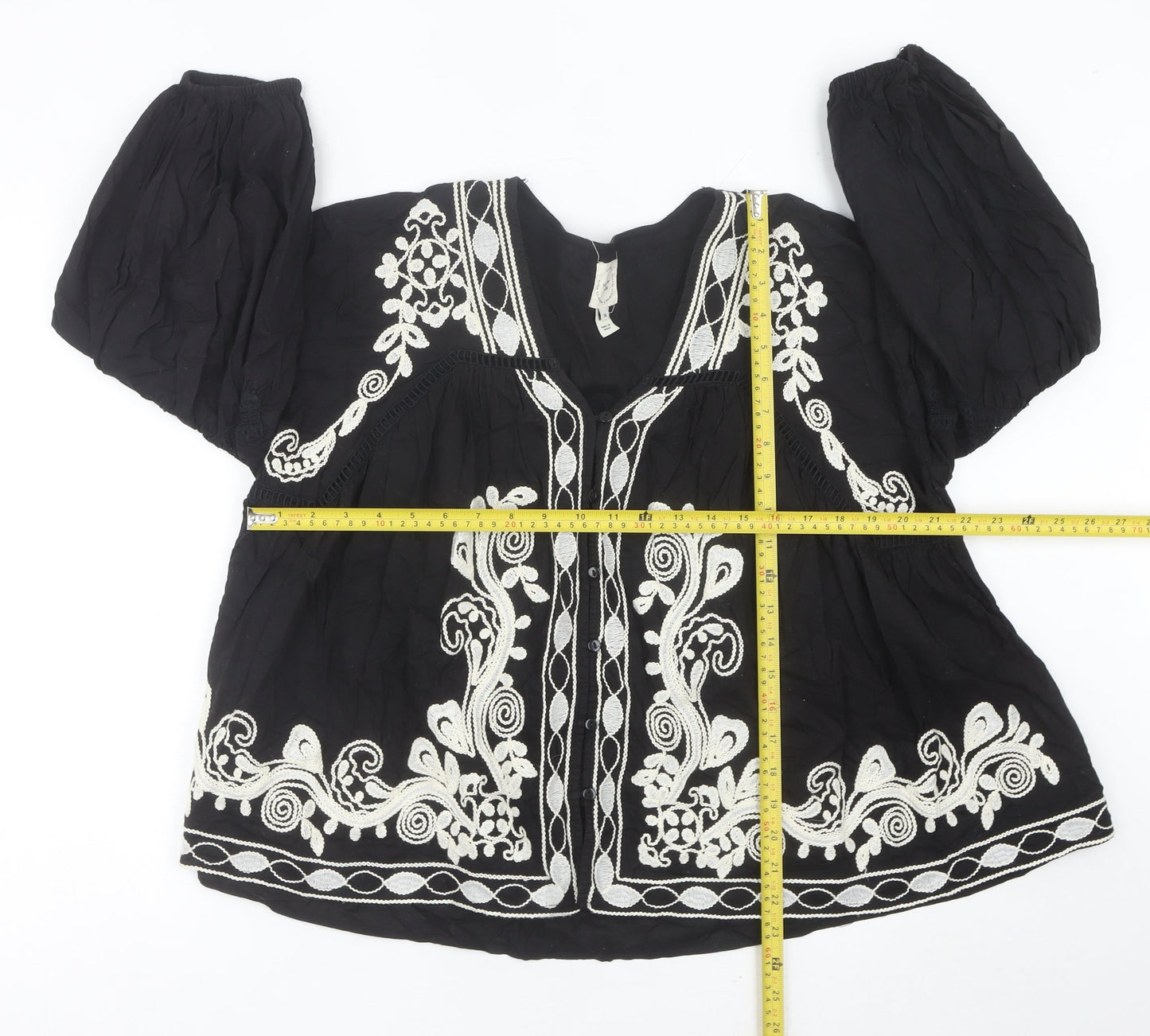 Womens UK Size 14 River Island Black Bohemian Blouse