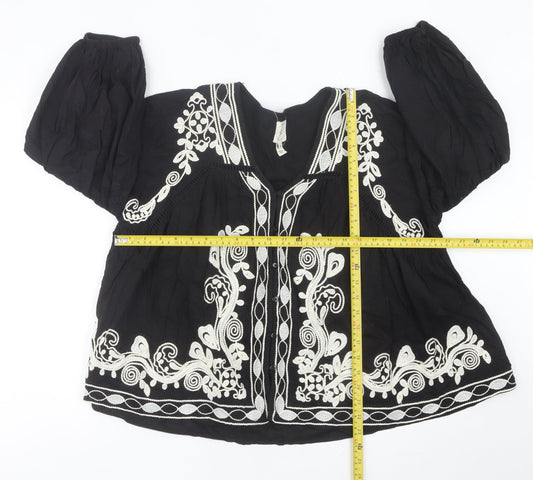 Womens UK Size 14 River Island Black Bohemian Blouse